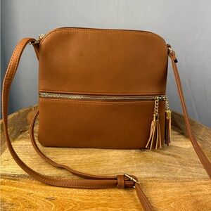Cognac Brown Crossbody Bag Tassel Minimalist Everyday Purse